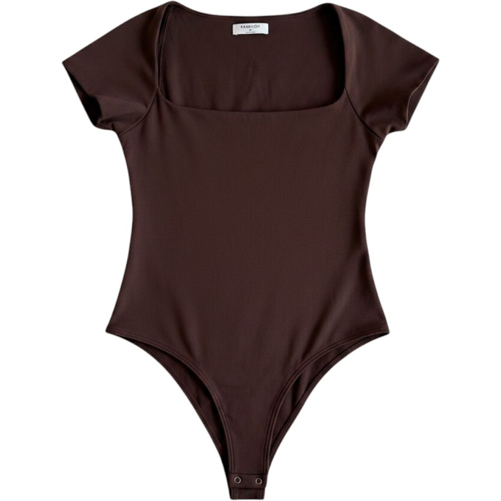 Babaton Aritzia Contour Squareneck Short Sleeve Bodysuit Espresso Brown Medium